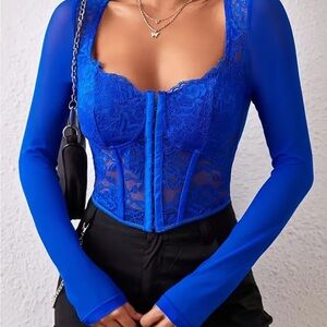 Chic Royal Blue Lace Women's Corset Top